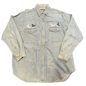 Vintage No Barriers women’s size medium embroidered denim button down shirt